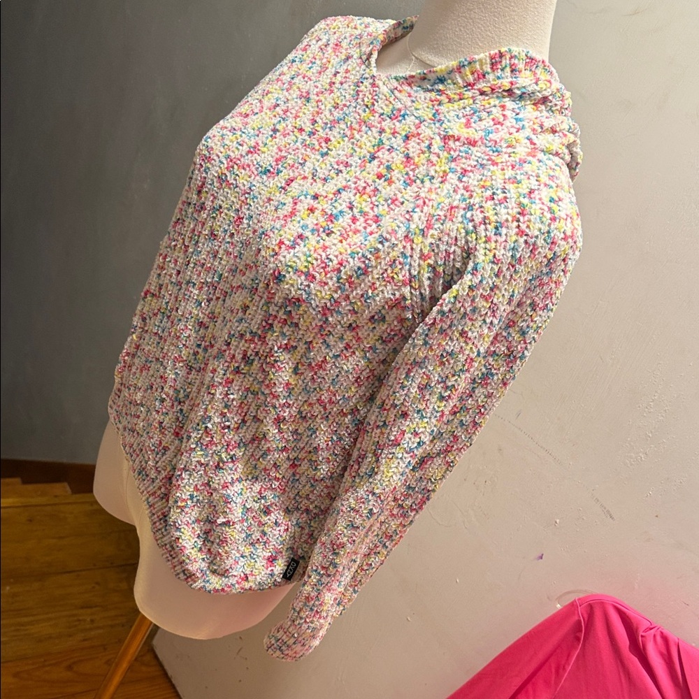 DKNY Multicolor Speckled Knit Hoodie Sweater